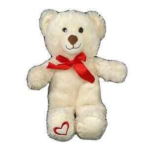 Best Made Toys Teddy Bear Plush Cream Stuffed Toy Red Bow Heart Valentines 16 in